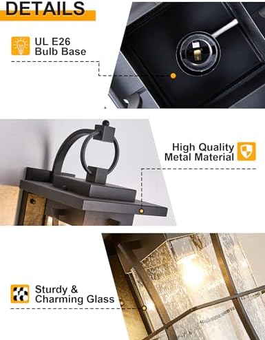 18" H Extra Large Outdoor Wall Sconce Black Large Exterior Wall Lantern Outside House Lamps Waterproof Mission Light Fixtures with Clear Seeded Glass, Perfect for Villa Porch Garage Coach Light - Image 4
