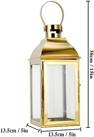 JHY DESIGN 15" H Stainless Steel Decorative Candle Lanterns with Tempered Glass Vintage Elegance for Indoor Outdoor Events Parties and Weddings(Gold) - Image 4