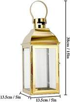 JHY DESIGN 15" H Stainless Steel Decorative Candle Lanterns with Tempered Glass Vintage Elegance for Indoor Outdoor Events Parties and Weddings(Gold) - Image 4