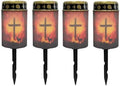 Poceacles Cross Outdoor Lights Pack of 4 Solar Powered Flameless Candle Cemetery Votive Candles Waterproof Outdoor Memorial Candle Solar Stake Lights for Grave Cemetery, Deer Cross Flame Forest by Poceacles