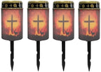 Poceacles Cross Outdoor Lights Pack of 4 Solar Powered Flameless Candle Cemetery Votive Candles Waterproof Outdoor Memorial Candle Solar Stake Lights for Grave Cemetery, Deer Cross Flame Forest by Poceacles