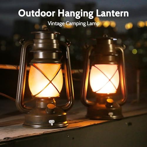 2 Pack Vintage Lantern Flickering Flame Rechargeable LED Retro Camping Lights 4 Modes Remote Control Battery Powered Outdoor Lamp Hanging Lanterns - Image 6