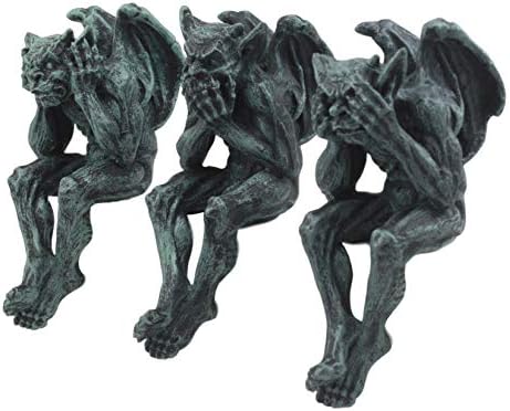Ebros Gift Notre Dame Chimera Winged Hear No Evil See No Evil Speak No Evil Gargoyle Shelf Sitters Figurines 5" Tall Gargoyle Sculptures Set of 3 - Image 2