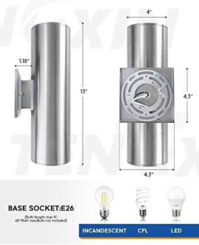 TENGXIN Dusk to Dawn Outdoor Wall Sconce,Up Down Wall Light Fixture with Stainless Steel Cylinder,Outdoor Lights for House,Brushed Nickel with Sensor - Image 4