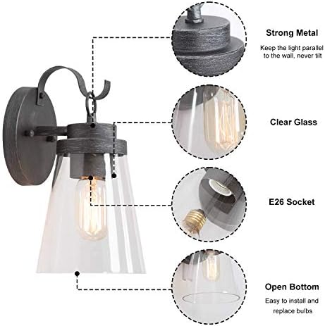 LNC Outdoor Wall Light Fixtures, Exterior Wall Mount with Clear Glass Shade, Outdoor Wall Sconce in Matte Antique Silver Finish, E26 Socket - Image 6