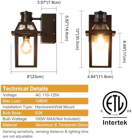 Porch Lights with GFCI Outlet Dusk to Dawn Outdoor Lighting Brown 2Pack - Image 6