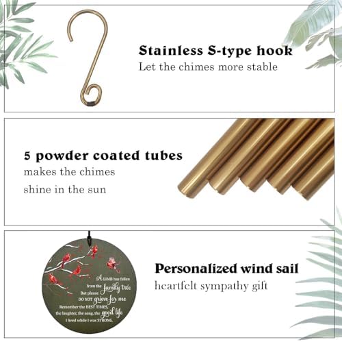 Personalized Sympathy Wind Chime, 36 Inch Memorial Wind Chimes for Outside, Cardinal Wind Chimes, Wind Chime Deep Tone for Loss of Loved One for Condolences/Funeral - Image 4