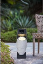 Elegant Multi-Tier Outdoor Water Fountain with LED Lighting for Garden, Patio, and Courtyard Decor (Black White + Polyresin + Contemporary + Minimalist + Modern) - Image 7
