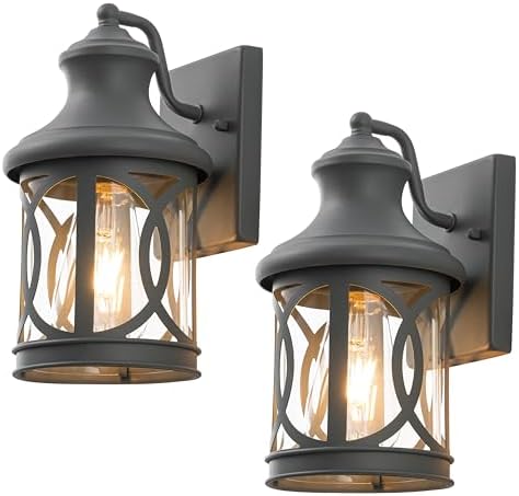 2-Pack Outdoor Wall Lights, Porch Lights, Waterproof Outdoor Wall Sconce, Exterior Light Fixture Grey Finish with Clear Glass Shade for Garage Patio Front Door Balcony, 12in. by Laplusbelle