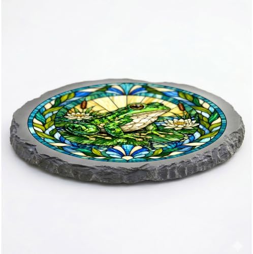 Magnolia Garden 10-Inch Garden Frog Stepping Stone - Faux Stained Glass Lily Pad Pond Garden Stone, Weather-Resistant Resin Pathway Accent, Whimsical Amphibian Outdoor Yard Decor & Walkway Plaque - Image 3