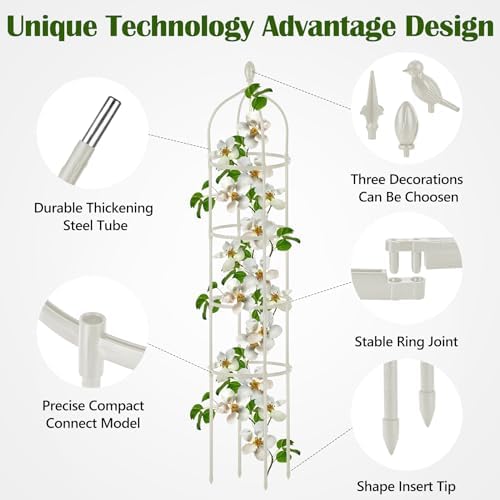 2 Pcs Garden Obelisk Trellis for Climbing Plants Outdoor 6 Ft Rose Bush Round Trellis for Pots Rustproof Metal Pipe with Plastic Coated Plant Flower Trellises for Clematis Vine Jasmine Support - Image 4