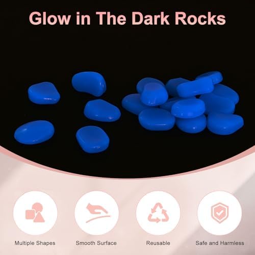 M METERXITY 50-Pack Glow in The Dark Rocks, 1.77" Resin Outdoor Garden Decorations Luminous Pebbles Stones for Garden Plants/Aquarium/Backyard Path, Aquarium Gravel [Dark Blue] - Image 2