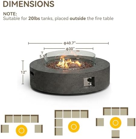 COSIEST 42 inch Outdoor Propane Fire Pit Coffee Table w Concrete Round Base Patio Heater, Certified, 50,000 BTU Stainless Steel Burner, Free Lava Rocks, Wind Guard, Rain Cover, Gray - Image 6