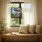 Balloon Flight Gnome Stained Glass Suncatcher – Square Hanging Window Panel for Home or Greenhouse – Whimsical Glass Art Gift for Garden Lovers, Christmas, Halloween, Father Days RCJoS8 - Image 7