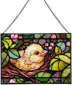 Chick Emerging from Nest in Spring Rectangular Stained Glass Suncatcher – Hanging Window Panel with Animal & Nature Scene – Vibrant Glass Art Gift for Wildlife, Fantasy, Nature Lovers x0aKZW by Custom