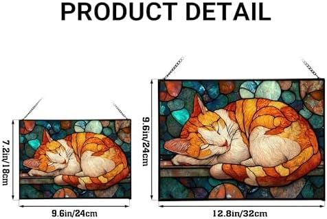 Sleeping Cat Curled in Window Light Rectangular Stained Glass Suncatcher – Hanging Window Panel with Animal & Nature Scene – Vibrant Glass Art Gift for Wildlife, Fantasy, Nature Lovers ZqhdE1 - Image 4