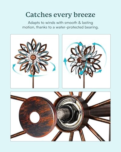 Yard Garden Wind Spinners with Solar Lights, Large Outdoor Metal Wind Spinners, Lawn Yard Art Garden Decor (22" W x 87" H) - Image 3