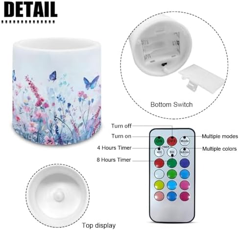 Floral Butterfly Pattern Flameless LED Candle with Remote Color Changing Control 4 PCS Electric Pillar Candle with 4H 8H Timer for Room Fall Wedding Christmas Decorations - Image 6