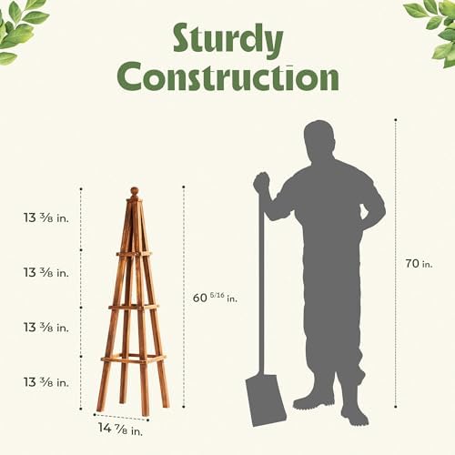Idzo 61-Inch Wood Obelisk Trellis for Climbing Plants, Outdoor & Indoor Garden Decor, Light Brown, Durable, Space-Saving, Easy Assembly, Ideal for Patio & Yard – Upgraded 2025 - Image 3