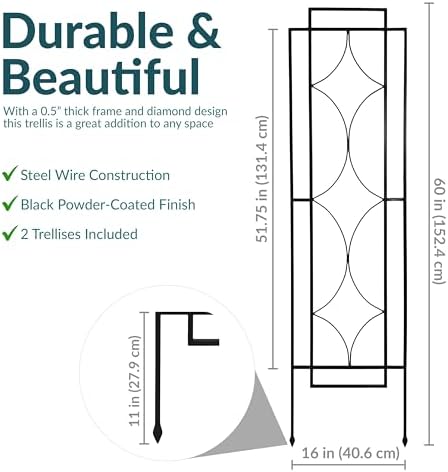 Sunnydaze 60" Black Metal Garden Trellis for Climbing Plants, 2-Pack - Image 5