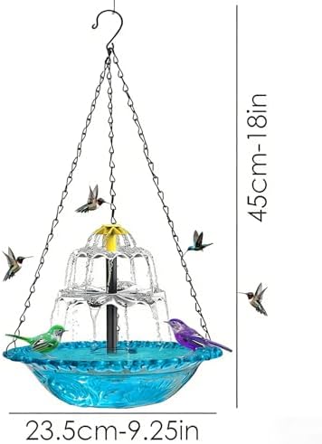 Solar Cascade Hanging Bird Bath Fountain, 9.25" W Metal Solar Powered Birdbath with Water Pump, Large Humming Birds Baths Fountains for Outdoor Garden Decor (Single Layer*2) - Image 6
