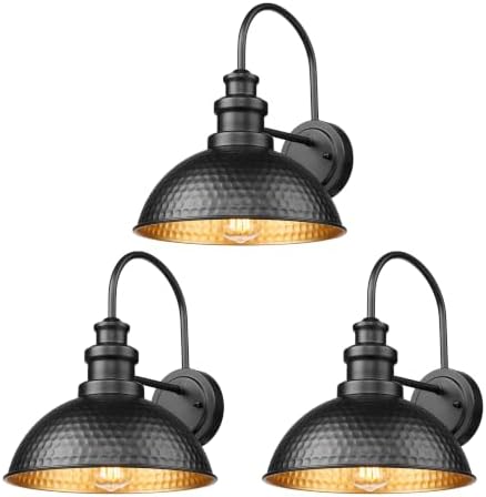 Casia Outdoor Farmhouse Barn Lights, E26 Base Outdoor Wall Sconce, Weather Resistant Exterior Wall Lights, Front Door Mounted Lighting Fixture, Outside Lighting for Porch,Garage,Patio (Black, 3 Pack) by CASIA