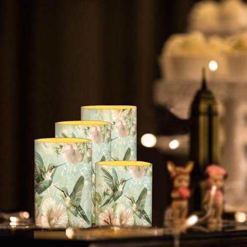 4Pcs Flameless Candles with Remote and Timers Flickering Battery Operated Candles Outdoor Flameless LED Pillar Lights for Beach Wedding Coastal Home Decorations, Floral Hummingbird - Image 3
