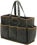 Tool Tote Bag, Heavy Duty 16oz Waxed Canvas Garden Tool Bag | Portable 11-Pocket Tool Storage Bag for Gardener Electrician Contractor Repairman (14"L x 5.5"W x 10.5"H) – Army Green by Kaaltisy