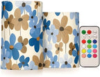 Blue Brown Retro Flowers Flameless Outdoor Battery Operated Candles Electronic Lights Waterproof Remote Control for Votive Battery Powered 2-Piecing Set by Unknown