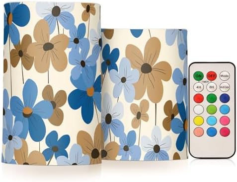 Blue Brown Retro Flowers Flameless Outdoor Battery Operated Candles Electronic Lights Waterproof Remote Control for Votive Battery Powered 2-Piecing Set by Unknown