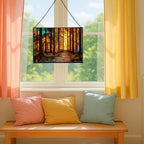 Sun Shining Through Window in Forest Chapel Rectangular Stained Glass Suncatcher – Hanging Window Panel with Animal & Nature Scene – Vibrant Glass Art Gift for Wildlife, Fantasy, Nature Lovers rQwQYE - Image 5