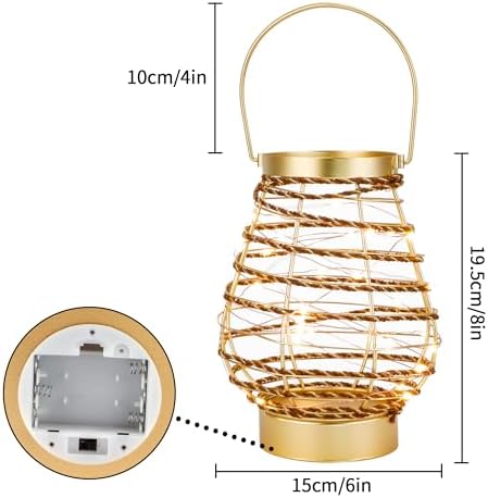 Set of 2 Metal Cordless Table Lamp 8 "H Metal Cage LED Cage Lamp with 6-Hour Timer, Vintage Decorative Fairy Lights Lantern for Indoor/Outdoor Bedrooms Weddings Parties Patio Events - Image 2