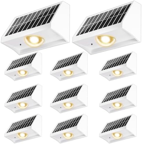 Solar Fence Lights Outdoor Waterproof Warm & Cool White & RGB（12Pack White） by SenLuKit