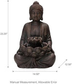 Glitzhome 24" H Zen Style Meditating Buddha Water Fountain Statue with Pump and LED Light, 2 Tier Waterfalls Resin Indoor Outdoor Floor Fountain for Garden Patio Backyard Decking - Image 2