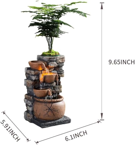 Indoor Fountain 4-Bowl Rockery Soothing Sound Tabletop Fountains Home/Office Decor with a Small Plastic Pot to Grow The Plant by Yourself(Automatic Watering)(23001) - Image 2