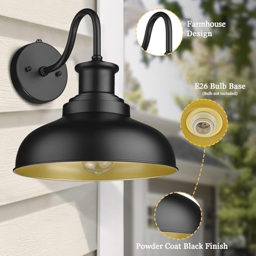 Dusk to Dawn Outdoor Barn Lights Outdoor Wall Sconces Farmhouse Exterior Wall Mount Light Vintage Outside Lighting Fixture Industrial Black Lanterns for Porch Garage Shed Patio, 2 Pack - Image 4