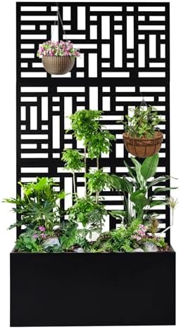 VINGLI 71"H Metal Raised Garden Bed with Trellis, Outdoor Planter Box for Climbing Vegetables, Fruits and Flowers, Privacy Screen, for Backyard, Patio, Balcony (Black) by VINGLI