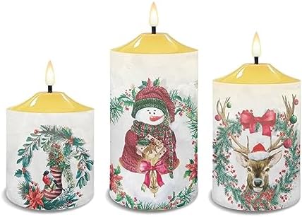Cozeyat 3Pcs Flameless Candles Battery Operated, Christmas Snowman ELK Design Warm Yellow Tealights, 4/6H Timers LED Candles with Remote Control for Christmas Decor - Image 2