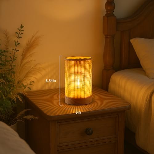 LUSHARBOR Rattan Lamp, Battery Operated Table Lamp with Timer Boho - Image 2