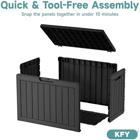 45 Gallon Waterproof Resin Deck Box, UV Resistant Outdoor Storage for Garden, Patio, Porch, Delivery, Striped Black - Image 6