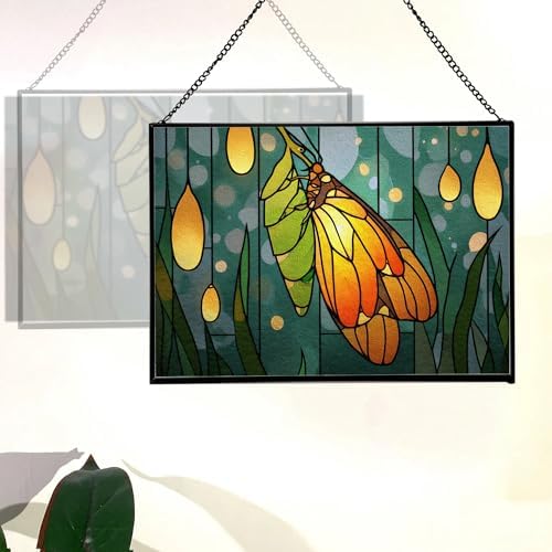 Butterfly Emerging from Chrysalis Rectangular Stained Glass Suncatcher – Hanging Window Panel with Animal & Nature Scene – Vibrant Glass Art Gift for Wildlife, Fantasy, Nature Lovers M4eGGH - Image 3
