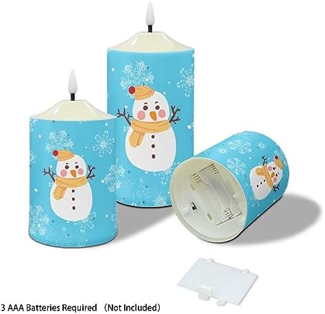 Cozeyat Flickering Flameless Candles with Remote, Long Lasting LED Tea Lights with Timer, Cute Winter Snowman Design Ivory Pillar Battery Operated Candles for Christmas Decoration - Image 3