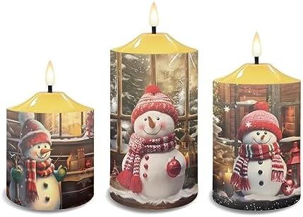 Cozeyat LED Candles Pack of 3 Flameless Electric Tealights with Remote Timer, Cute Christmas Snowman Print Christmas Decor Candles Battery Operated Warm Yellow Tea Lights - Image 2