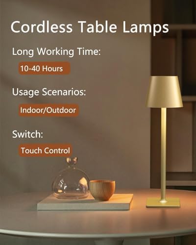 Fizrice Rechargeable Table Lamp Cordless Battery Operated, Gold 2 Pack - Image 3