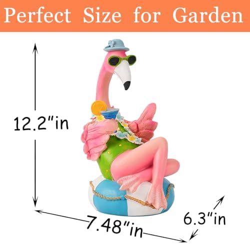 Teaeeno Pink Flamingo Figurines With Swim Ring Resin Flamingo Bird Sculpture,Large Flamingo Ornaments for Coastal Home Wedding Decor,Housewarming Flamingo Gifts for Lady,Tropical Holiday Decor on Desk - Image 3