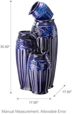Glitzhome 35.5" H Ceramic Outdoor Water Fountain with LED Lights, Oversized 4-Tier Pots Outdoor Fountain, Cobalt Blue Glaze, Embossed Pattern, Decorative Cascading Waterfall for Garden, Patio - Image 5