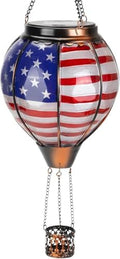 Hot Air Balloon Solar Lantern, American Flag Glass Solar Light Garden Decor by Larekook