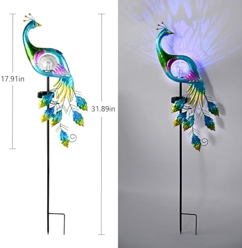 Solar Garden Decorative Lights, Garden Decor Solar Lights Peacock Lawn Light, for Yard Outdoor Decorations Ground Inserted Waterproof Yard Lamp LED (Blue) - Image 2