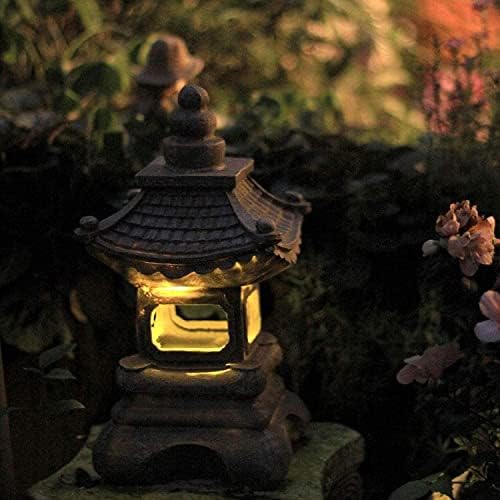 Buddha Statue,Solar Powered Pagoda Japanese Zen Garden Decor Lantern Pagoda Statue Buddha Ornament Gift,13.6in - Image 3