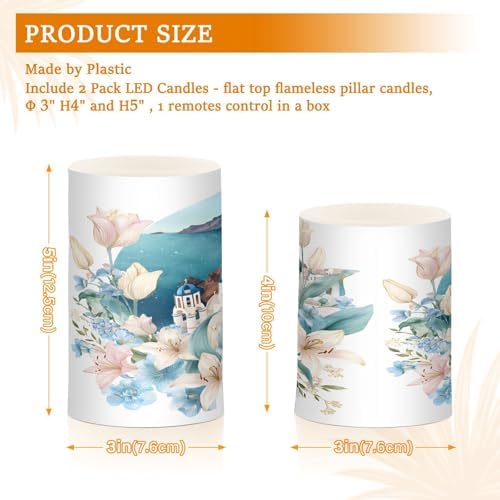 ALAZA Lily Flower Greece Flameless Candles, LED Pillar Candles with Remote Timer, Battery Operated Candles Set of 2 - Image 7